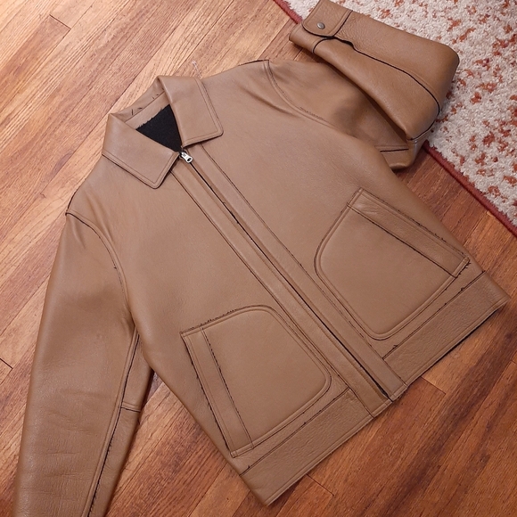 Barneys New York Tan  Leather Jacket - Picture 9 of 12